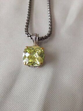 Stainless Steel and Green Crystal Statement Necklace